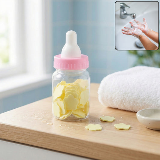 Portable Baby Bottle Shape Hand Wash Soap Paper Sheets Set for Travel, Outdoor and Daily Hygiene – 1 Set