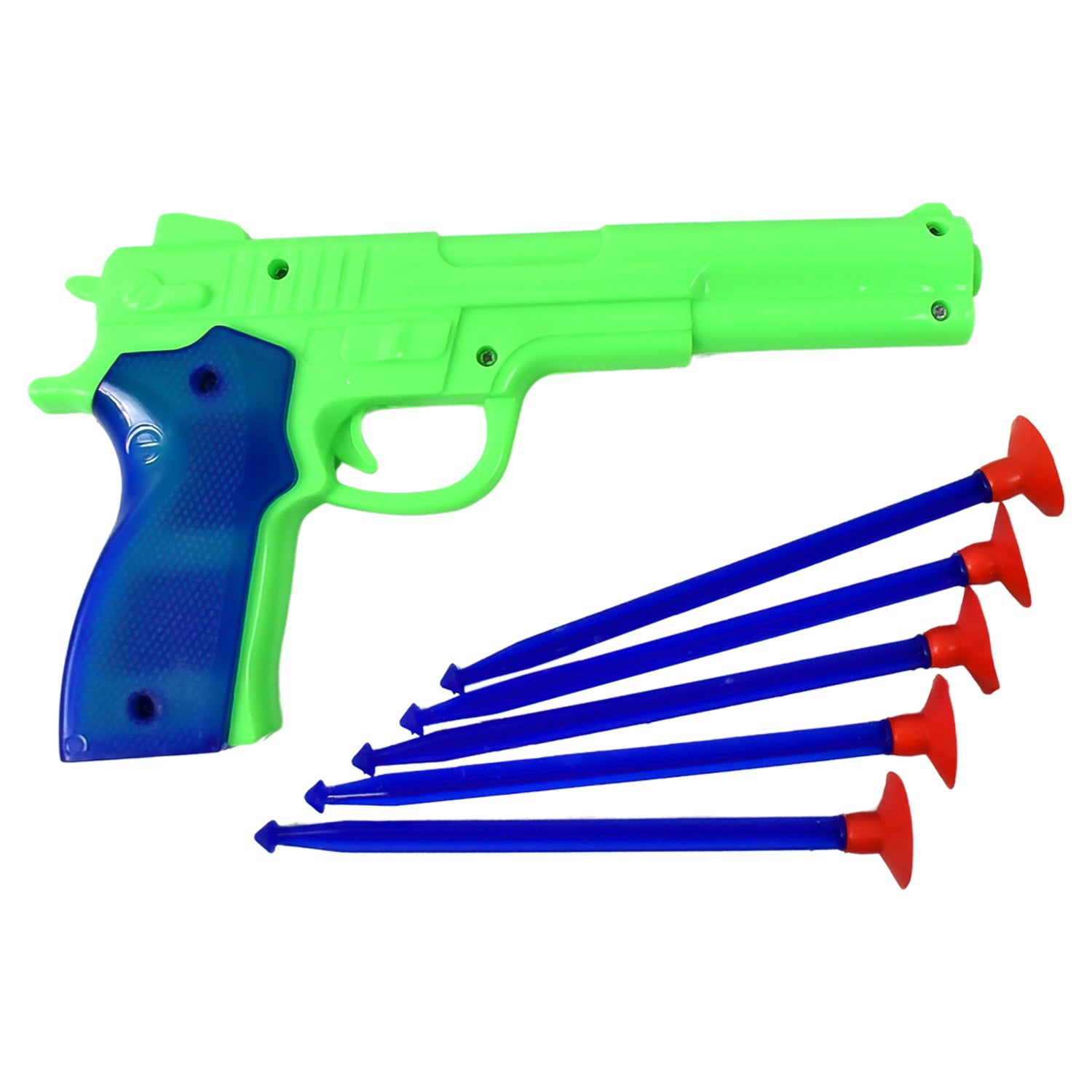 Medium Plastic Manual Toy Pistol Gun with 5 Soft Suction Dart Bullets for Kids – Safe Target Shooting Toy Set (1 Set)