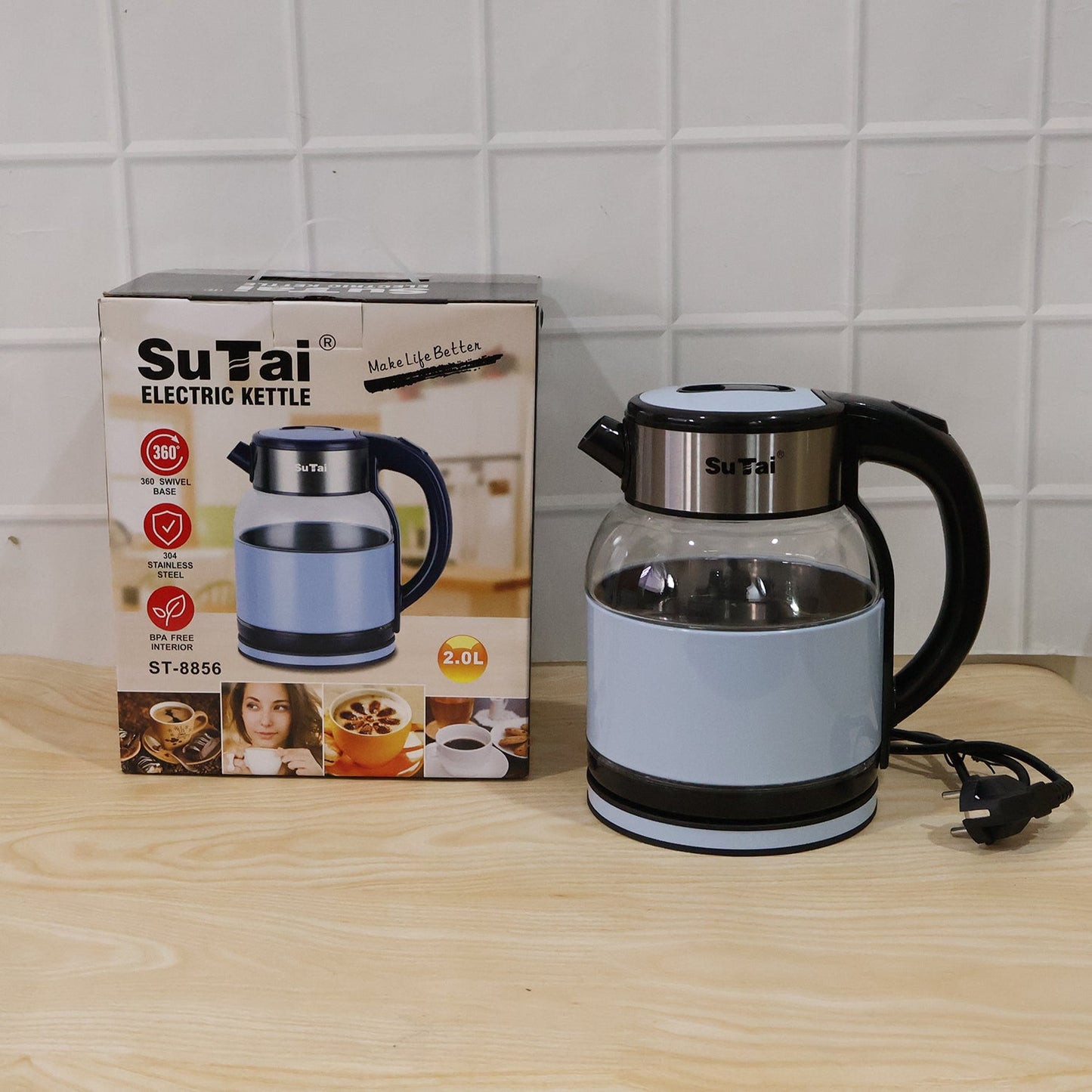 Electric Glass Kettle 2 Litre Transparent Glass Body Stainless Steel Water Boiler with 360 Degree Swivel Base for Tea, Coffee, Milk and Hot Water (1 Pc)
