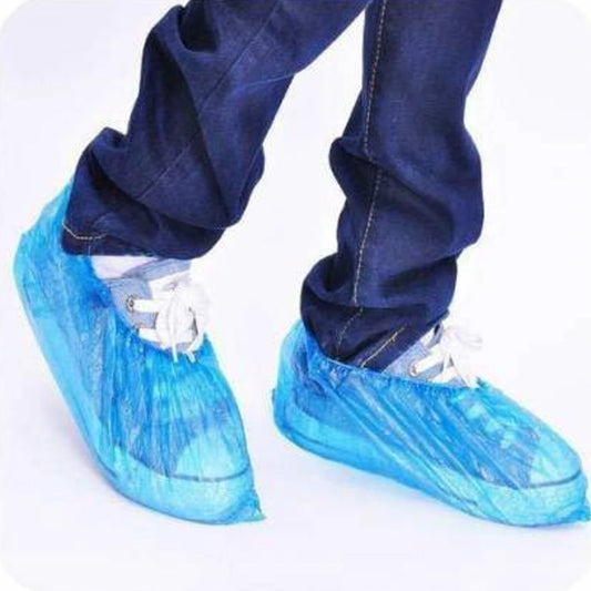 Disposable Plastic Shoe Cover Set with Elastic Fit – Waterproof Anti-Slip Protective Foot Covers for Indoor, Outdoor and Hygiene Use (100 Pc)