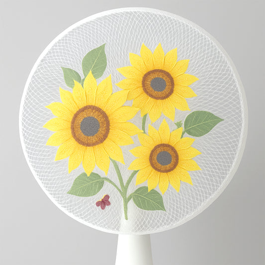 Decorative Mesh Fan Dust Cover Sunflower Print Round Protective Net Cover for Table and Wall Fans (1 Pc)