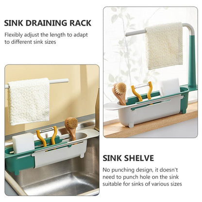 Expandable Kitchen Sink Drying Basket Rack Adjustable Drain Storage Organizer for Sponge, Soap, Brush and Dishwashing Essentials (1 Pc)