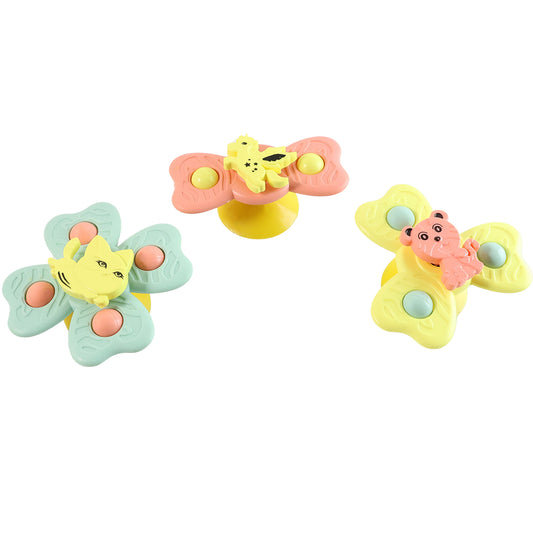 BuzzyBaby Spinner Toy Set – Suction Cup Spinning Toys for Sensory Development, Tummy Time Play & Early Learning Stimulation (3 Pc Set)