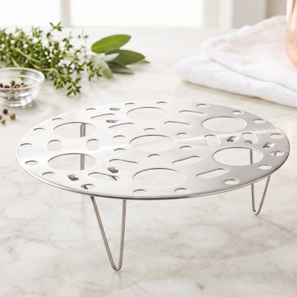 Stainless Steel Round Egg Steamer Rack Folding Trivet Stand for Steaming Eggs, Vegetables, Fish, Momos and Dumplings (1 Pc)