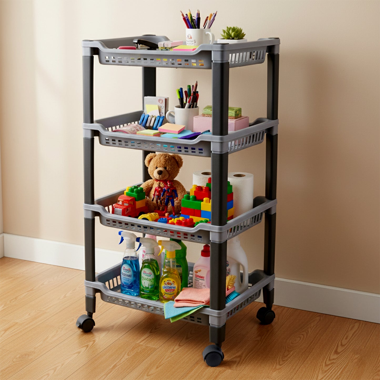 Apex 4 Layer Big Multipurpose Plastic Storage Rack Durable Kitchen and Home Organizer Shelf Stand for Vegetables Fruits Toys and Household Items (1 Pc)