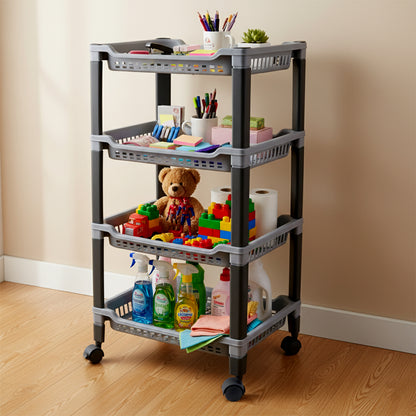 Apex 4 Layer Big Multipurpose Plastic Storage Rack Durable Kitchen and Home Organizer Shelf Stand for Vegetables Fruits Toys and Household Items (1 Pc)