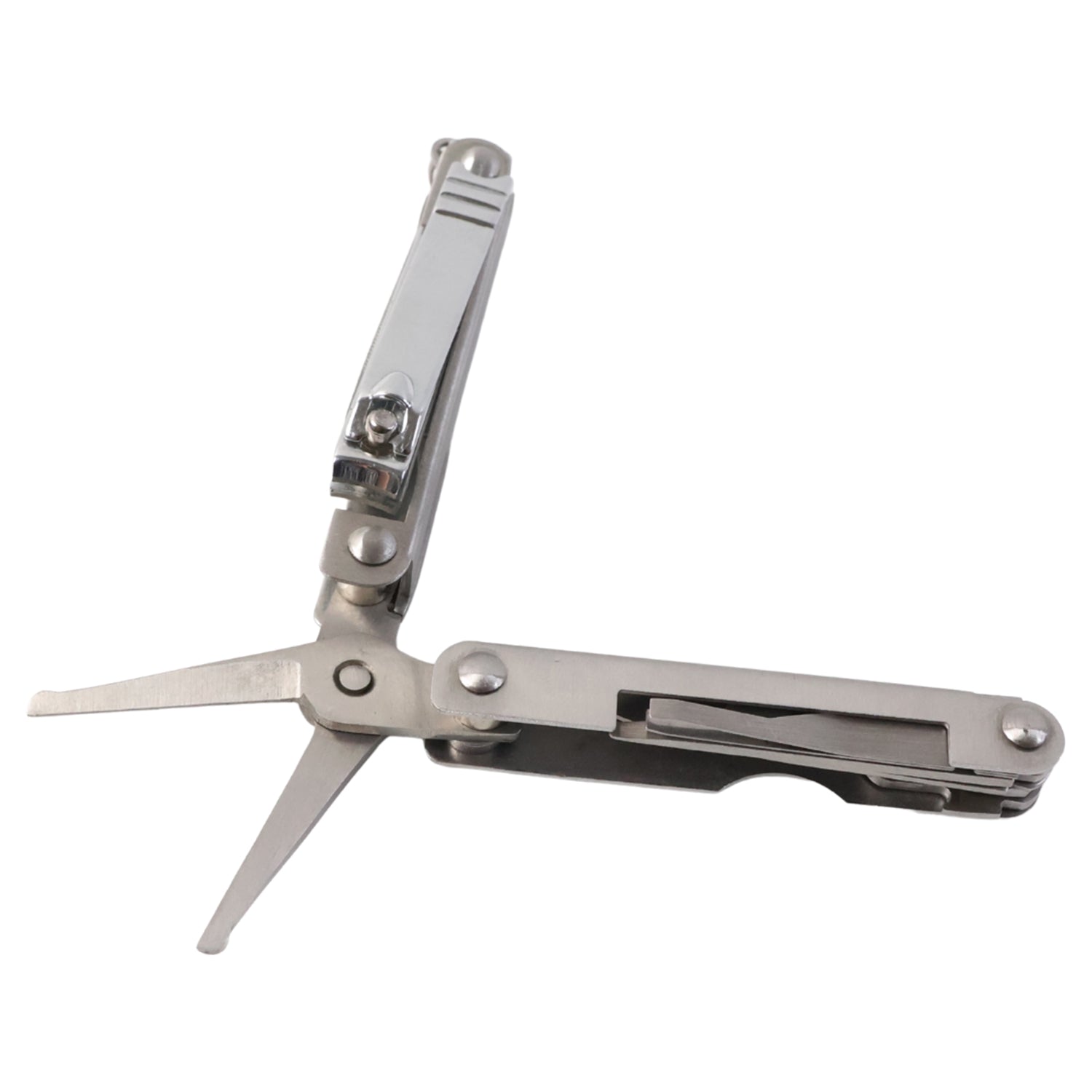 Stainless Steel 8-in-1 Multipurpose Pocket Tool Kit – Compact Folding Mini Multi-Tool with Nail Clipper, Knife, Scissors, Screwdriver, File and Bottle Opener for Travel, Camping and Everyday Use