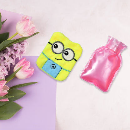 2 Eye Minions Small Hot Water Bag with Soft Cover – Portable Natural Rubber Heat Therapy Bottle for Pain Relief, Menstrual Cramps, Neck, Shoulder, Back and Hand Warmer