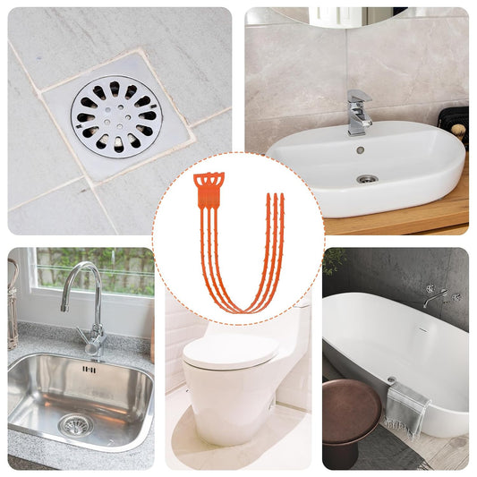 Flexible Sink and Drain Cleaning Stick Pack of 3 | 50 cm Reusable Drain Clog Remover with Handle for Kitchen Bathroom Washbasin Shower and Pipe Cleaning