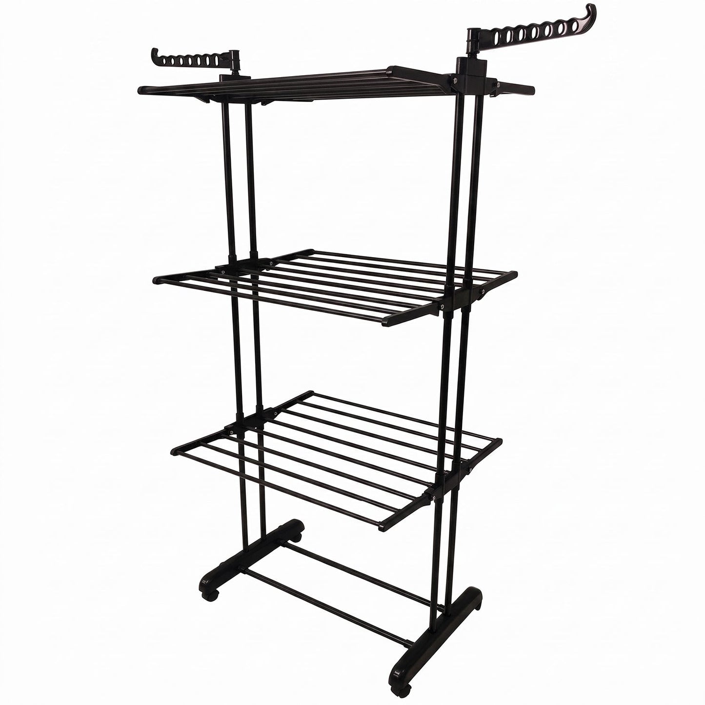 Metal Expandable Garment Rack 3 Layer Cloth Drying Stand with Wheels Foldable Laundry Rack Side Hangers for Indoor Outdoor Balcony Home (1 Pc)