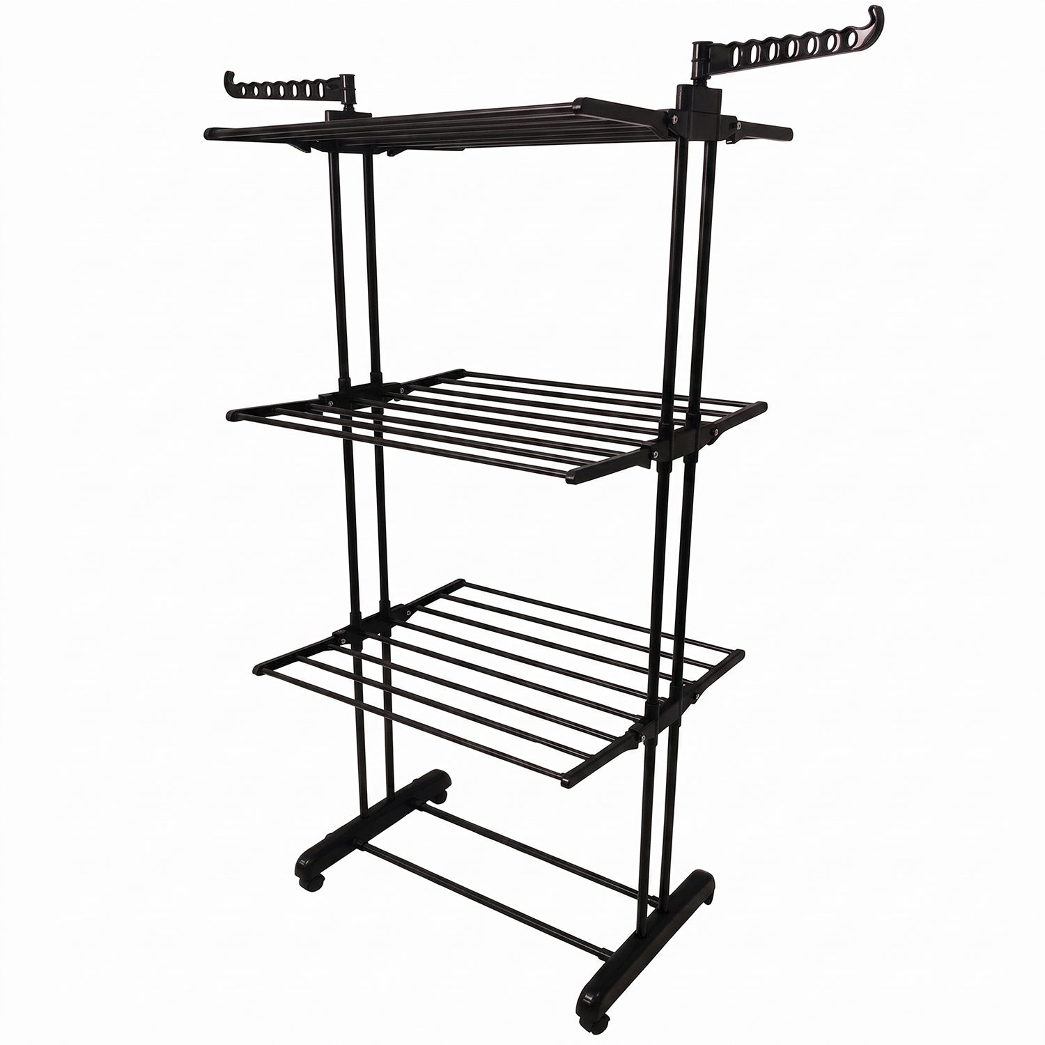 Metal Expandable Garment Rack 3 Layer Cloth Drying Stand with Wheels Foldable Laundry Rack Side Hangers for Indoor Outdoor Balcony Home (1 Pc)