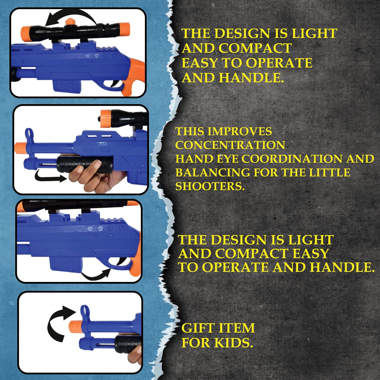 Shot Air Gun Toy with Scope and 8 Soft Foam Bullets – Manual Pump Action Rifle Blaster for Kids Indoor and Outdoor Target Practice (1 Set)