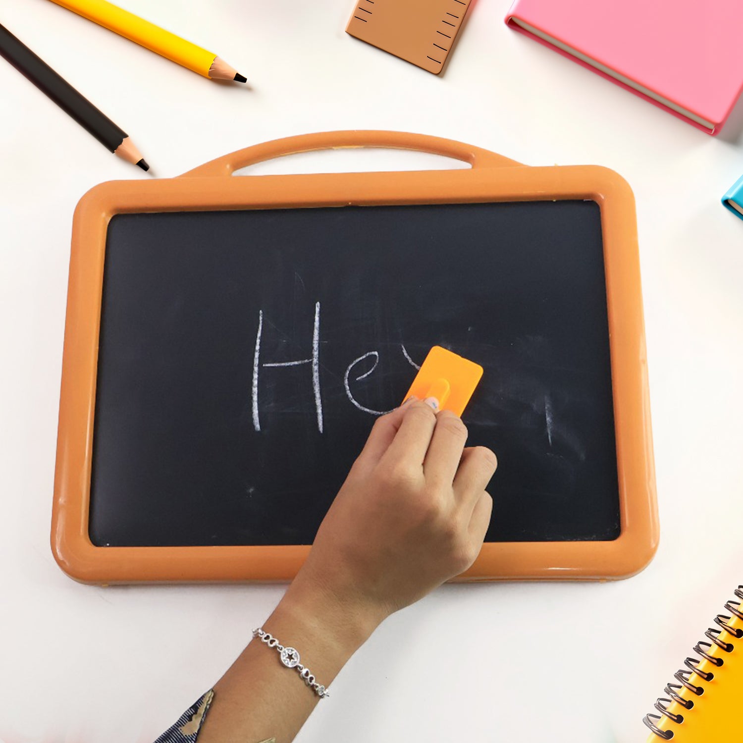 2-in-1 Double-Sided Write and Wipe Educational Drawing Board for Kids – Portable Whiteboard and Blackboard with Marker, Duster and Chalk Set
