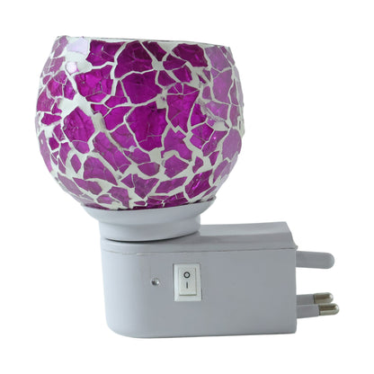 Premium Plug In Mosaic Glass Aroma Diffuser Night Lamp with Purple Crackle Globe Electric Fragrance Oil Burner for Home Bedroom Living Room