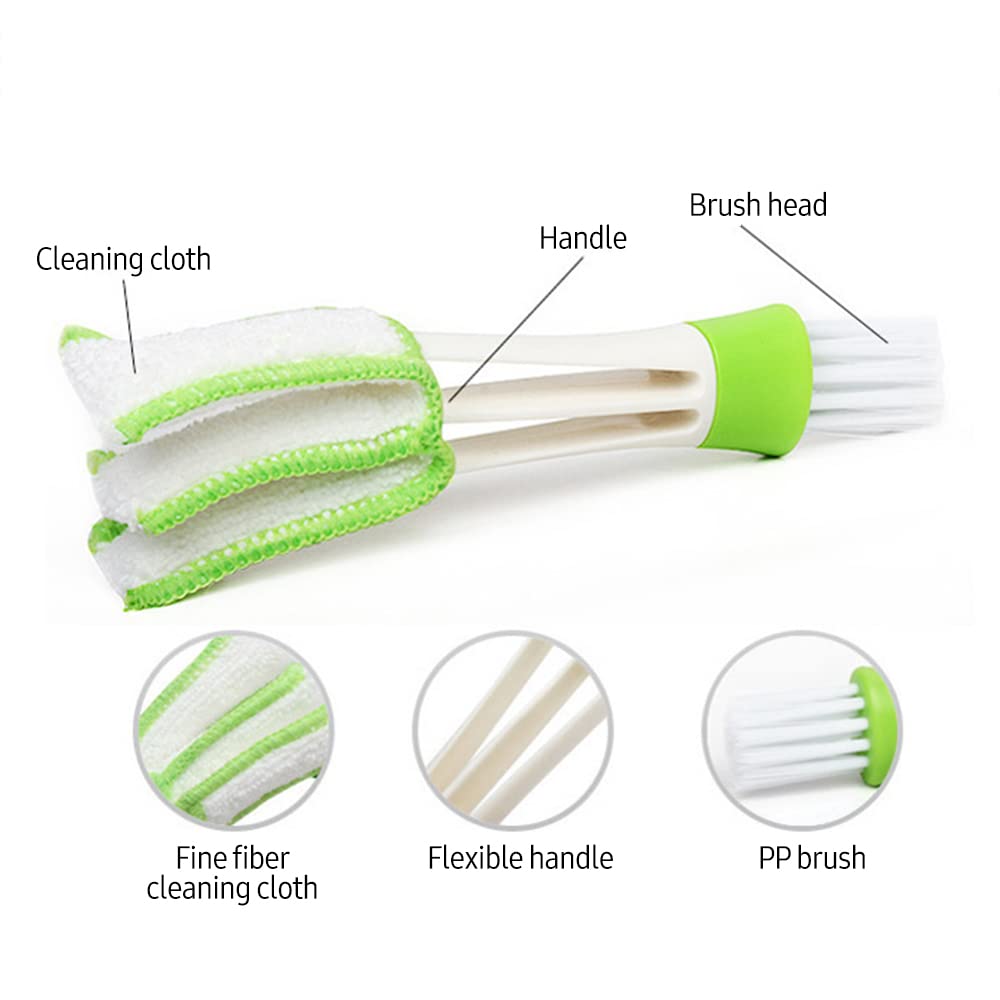 3-in-1 Blind, AC Vent and Keyboard Gap Cleaner – Dual-End Dusting Tool with 3-Prong Removable Microfiber Sleeves and Precision Nylon Bristle Brush – Ergonomic Non-Slip Handle, Washable Covers, Compact Detailer (1 Pc)