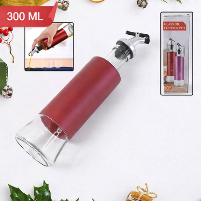 Glass Oil Dispenser with Plastic Covering, Oil and Vinegar Bottle, Multicolour with Golden Pour Spout (300 ml)