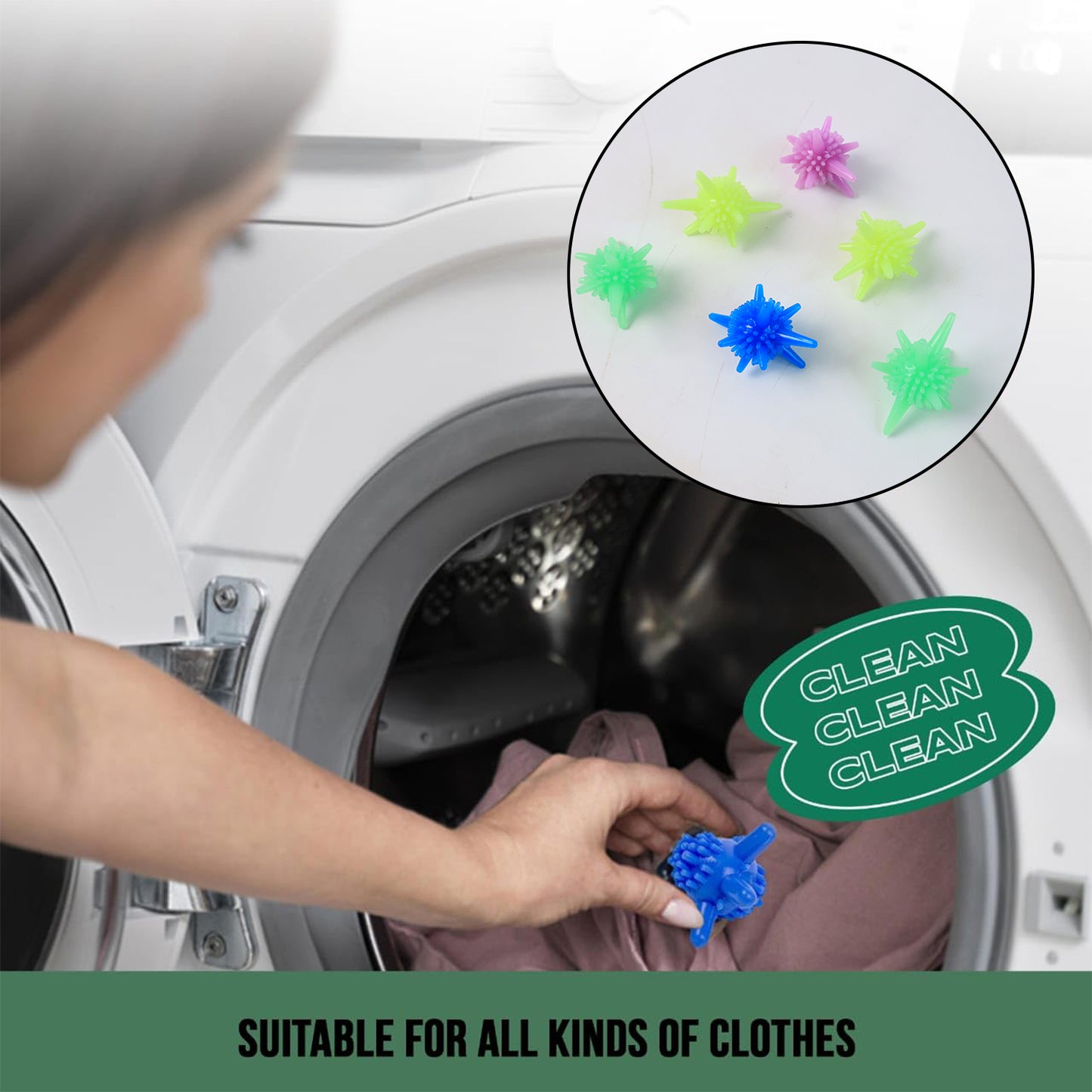 6 Piece Washing Machine Laundry Balls – Reusable Anti-Lint, Anti-Tangle and Fabric-Friendly Spiky Dryer Balls for Front Load and Top Load Washing Machines