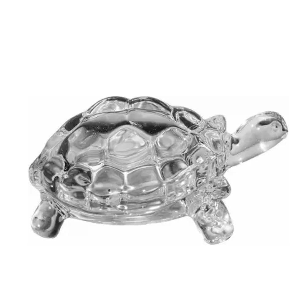Crystal Glass Tortoise with Crystal Tray Feng Shui and Vastu Decorative Turtle Showpiece for Home Office Good Luck Prosperity and Positive Energy (1 Set)