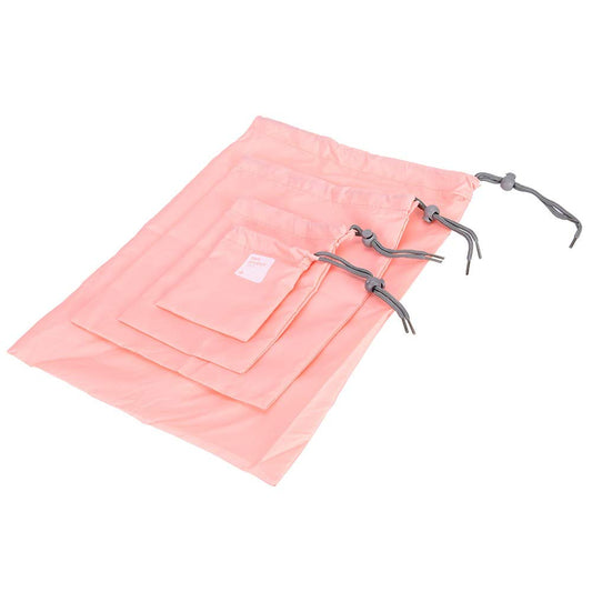 Travel Storage Bag Waterproof Nylon Drawstring Pouch Set for Clothes, Shoes and Accessories Organization (4 Pieces Set)