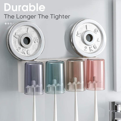 Wall Mounted Toothbrush Holder Set with 4 Inverted Cups & Multi-Slot Organizer – Bathroom Toothpaste, Razor & Grooming Accessories Stand (1 Set)
