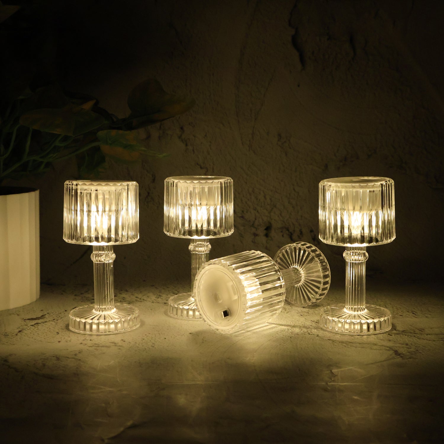 Set of 4 LED Crystal Effect Table Lamps Battery Operated Decorative Mini Desk Lights for Home Restaurants Weddings Festive Decor Diwali Table Centerpiece Lights