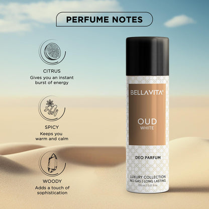 Bellavita Oud White Luxury Collection Deo Perfume Body Spray For Men & Women 150 Ml
