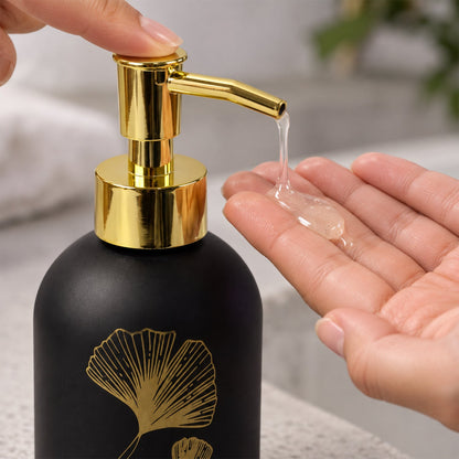 Manual Liquid Soap Dispenser with Decorative Leaf Design, Refillable Hand Wash Bottle with Press Pump for Bathroom, Kitchen Sink and Washbasin (1 Pc)