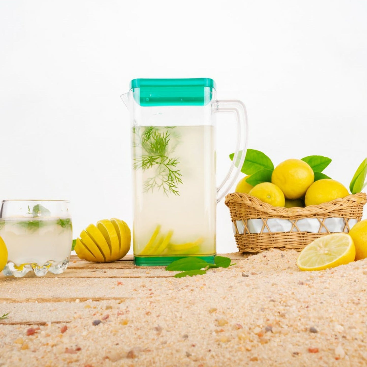Premium Multi Purpose Square Water and Juice Jug Set 2000ML with 6 Glasses 300ML Each Transparent BPA Free Leak Proof Freezer Safe Unbreakable Jug for Fridge Dining Table