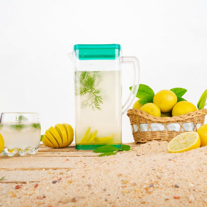 Premium Multi Purpose Square Water and Juice Jug Set 2000ML with 6 Glasses 300ML Each Transparent BPA Free Leak Proof Freezer Safe Unbreakable Jug for Fridge Dining Table