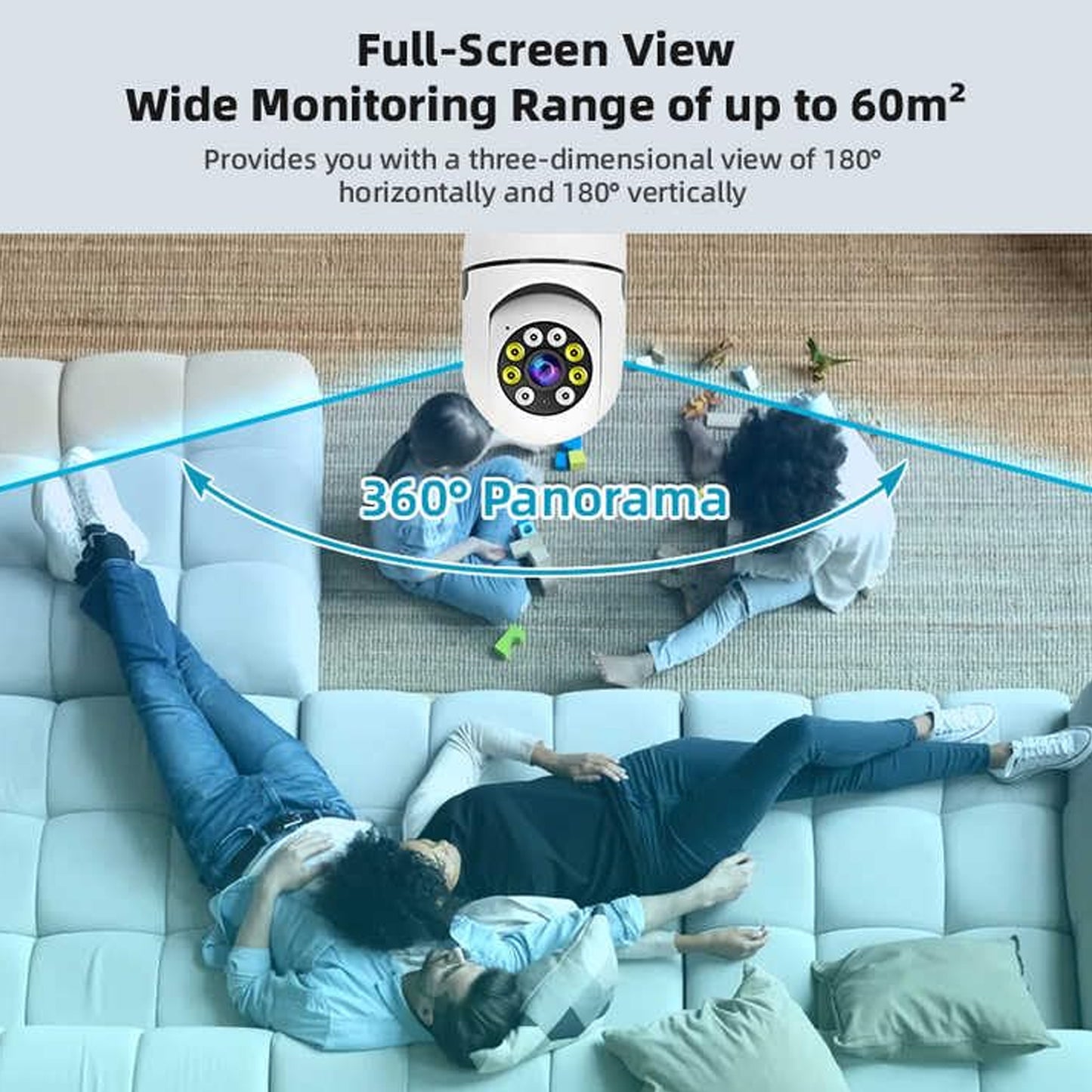 V380 Pro Fisheye 360 Degree Panoramic Wireless WiFi IP CCTV Security Camera – Smart Indoor Surveillance Camera with Two-Way Audio, Motion Detection and App Remote Access (Pack of 1)