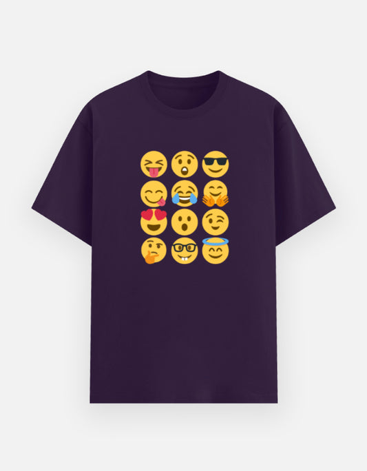 NAYAAH Premium (Purple) Poly-Cotton 180 GSM Unisex T-Shirt – Soft Minimal Everyday Graphic Wear - Smily Emoji Purple