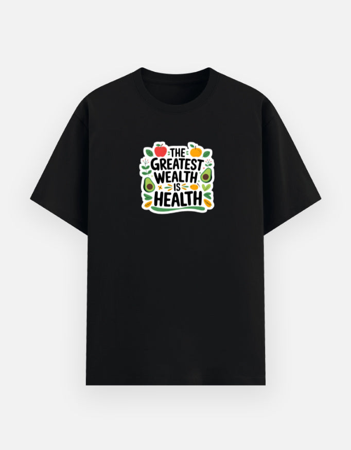 NAYAAH Premium (Black) Poly-Cotton 180 GSM Unisex T-Shirt – Soft Minimal Everyday Graphic Wear - Health Is Wealth Black
