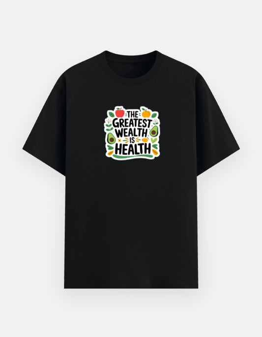 NAYAAH Premium (Black) Poly-Cotton 180 GSM Unisex T-Shirt – Soft Minimal Everyday Graphic Wear - Health Is Wealth Black