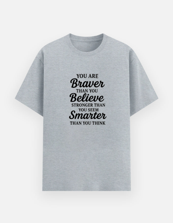 NAYAAH Premium (Grey Melange) Poly-Cotton 180 GSM Unisex T-Shirt – Soft Minimal Everyday Graphic Wear - Braver Than Believe Grey Melange