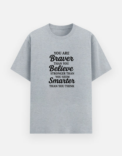 NAYAAH Premium (Grey Melange) Poly-Cotton 180 GSM Unisex T-Shirt – Soft Minimal Everyday Graphic Wear - Braver Than Believe Grey Melange