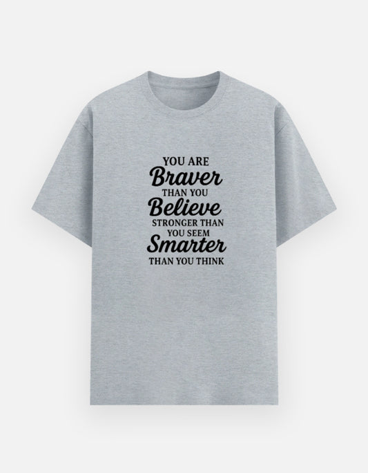 NAYAAH Premium (Grey Melange) Poly-Cotton 180 GSM Unisex T-Shirt – Soft Minimal Everyday Graphic Wear - Braver Than Believe Grey Melange