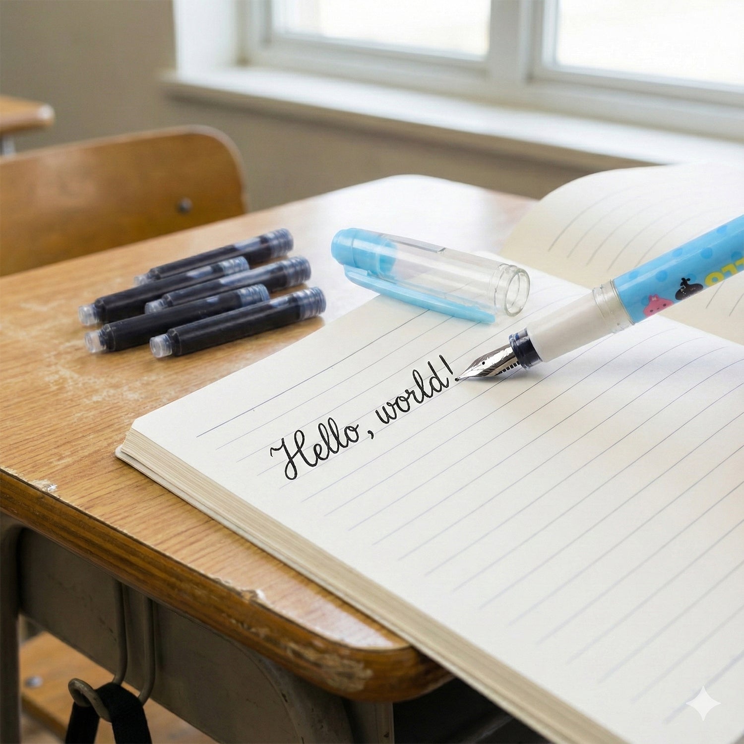 Cute Cartoon Liquid Ink-Pen Set with Refillable Ink Cartridges, Smooth Writing Fountain-Style Pen (1 Set)