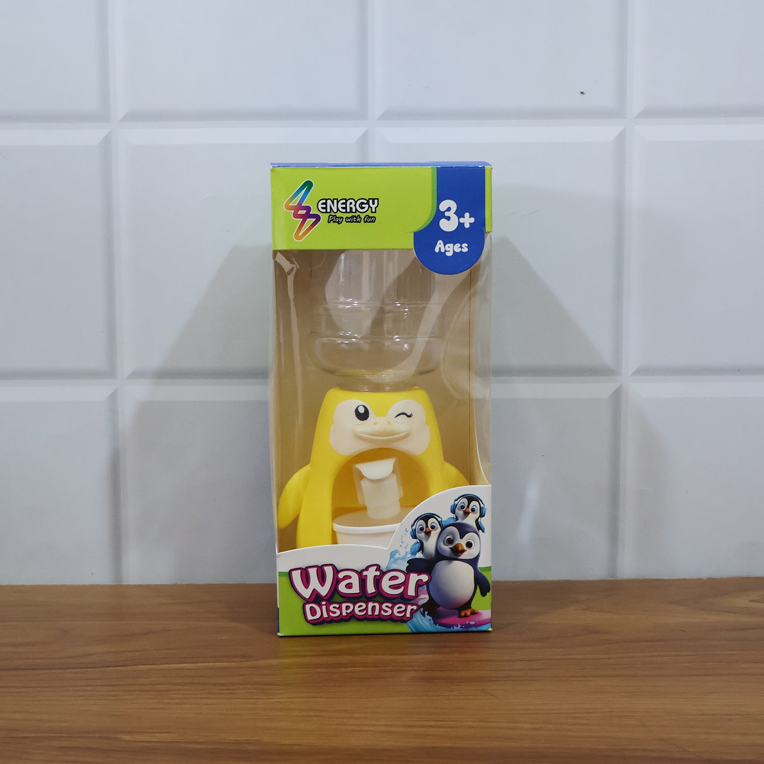 Kids Tabletop Water Dispenser Toy with Cute Character Design Refillable Bottle Manual Tap and Cup Holder for Pretend Play and Hydration Habits