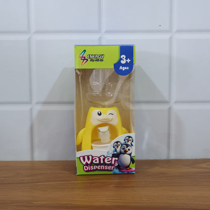 Kids Tabletop Water Dispenser Toy with Cute Character Design Refillable Bottle Manual Tap and Cup Holder for Pretend Play and Hydration Habits
