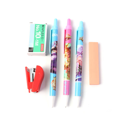 6-in-1 Stationery Set for School, Office & Study Use | Pen, Mini Stapler, Staples Box, Eraser & Writing Essentials Combo Kit (1 Set)