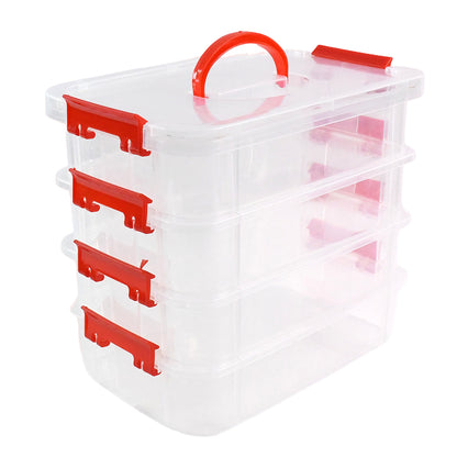4 Layer Transparent Plastic Storage Box with Handle Stackable Modular Organizer Container for Jewelry Beads Tools Sewing Accessories Hardware and Stationery (1 Pc)