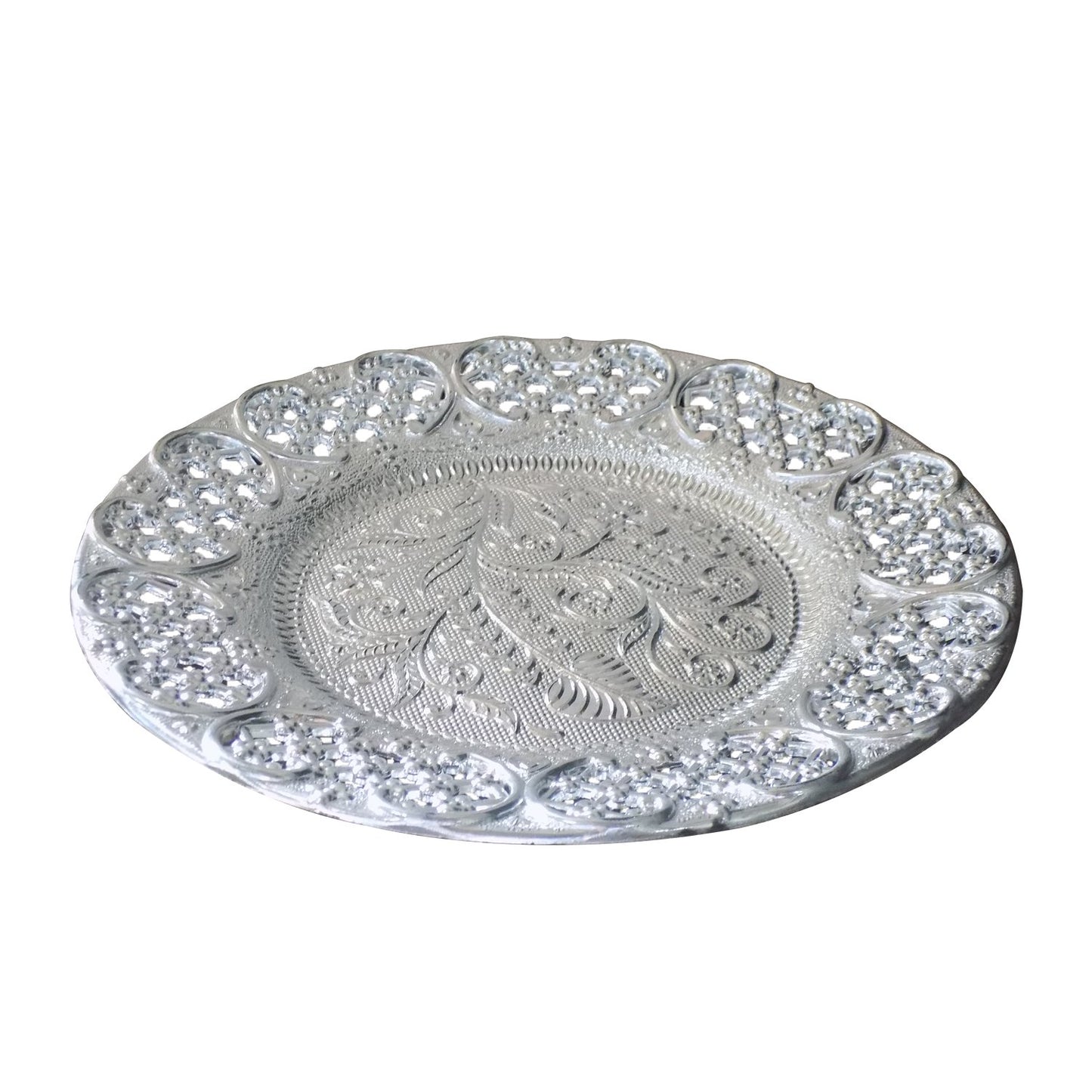 Silver Plated Swastik Pooja Thali Set Glossy Puja Thali for Diwali, Raksha Bandhan, Temple, Festivals and Gifting (9 Inch)
