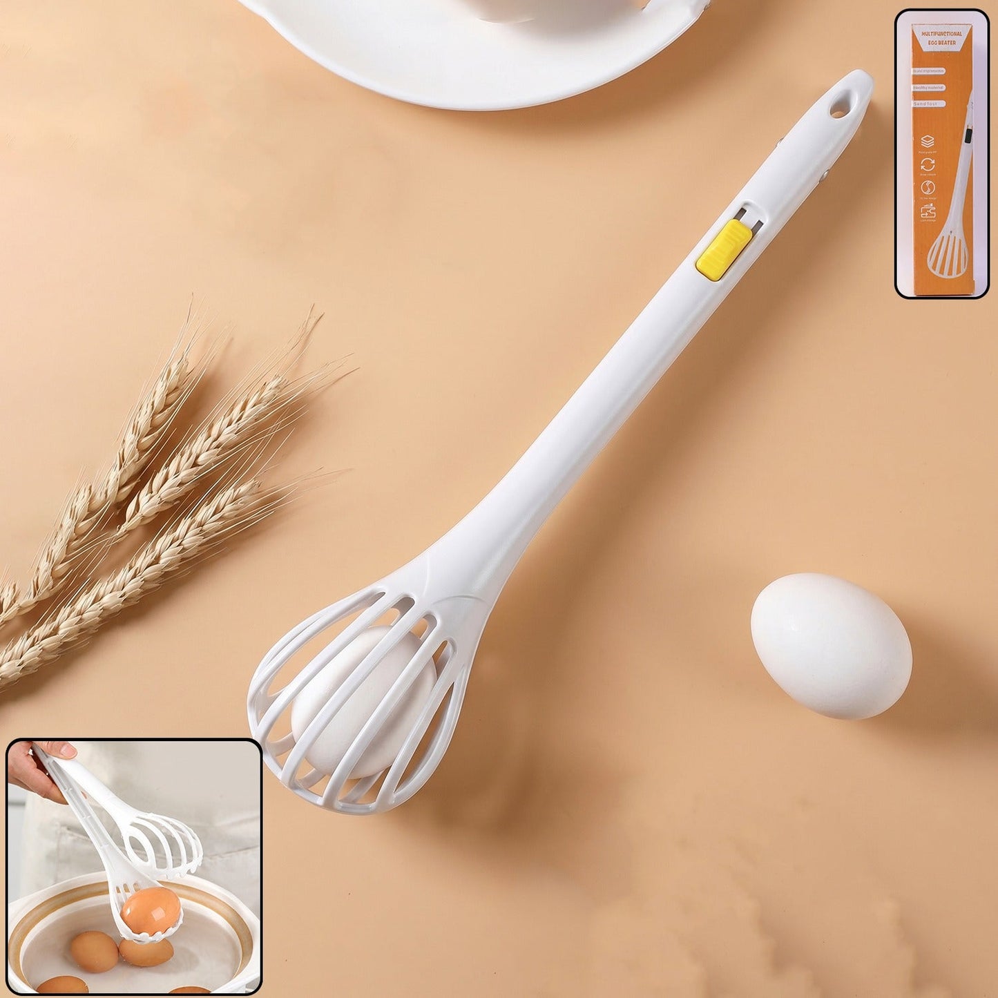 Manual Egg Beater Food Grade Plastic Hand Whisk and Noodle Grabber for Eggs Cream Batter Mixing Baking Cooking Pasta and Kitchen Use (1 Pc)