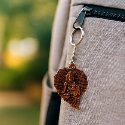 Premium Antique-Finish Metal Keychain with BalKrishna on Peepal Leaf – Elegant Religious Keyring for Car, Bike, Home & Gift (1 Pc)