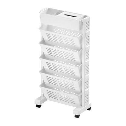 5 Tier Rotating Plastic Bookshelf with Wheels – Mobile Storage Organizer Rack for Books, Toys, Office, Home and Study Room