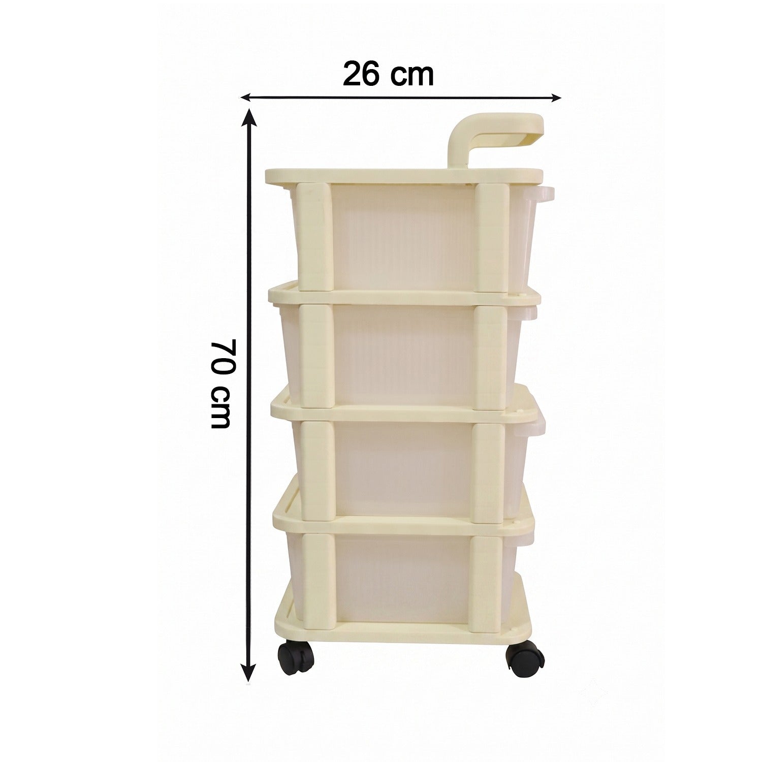 4 Tier Plastic Storage Trolley with Wheels Rolling Drawer Organizer Cart for Kitchen Bathroom Office Craft Supplies and Home Storage (1 Pc)