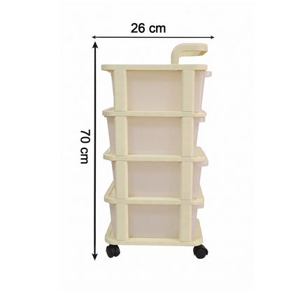 4 Tier Plastic Storage Trolley with Wheels Rolling Drawer Organizer Cart for Kitchen Bathroom Office Craft Supplies and Home Storage (1 Pc)