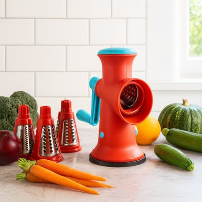 Apex 4 in 1 Signature Rotary Grater – Manual Vegetable, Cheese & Fruit Grater with Interchangeable Blades