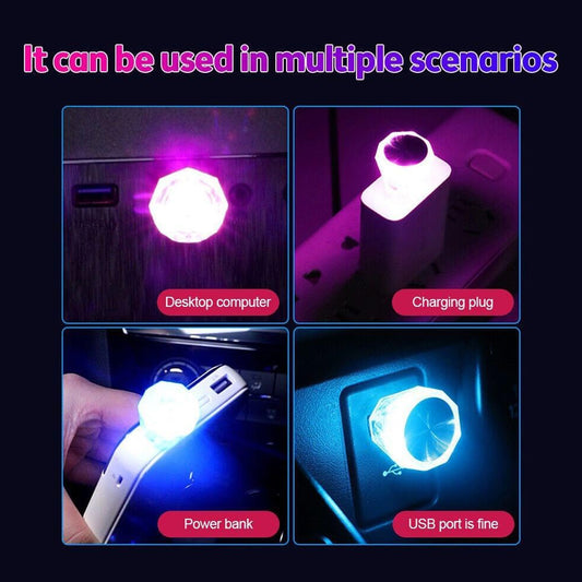 Mini USB LED Diamond Car Interior Light for Car, Home and Office Decoration Night Lamp (Mix Color)
