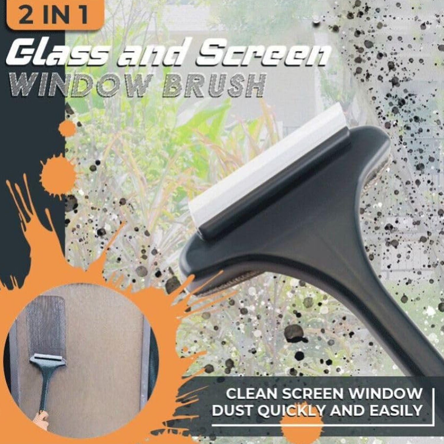 2 in 1 Window Mesh Cleaning Brush and Wiper with Extended Handle – Multi-Purpose Screen, Glass and Groove Cleaner